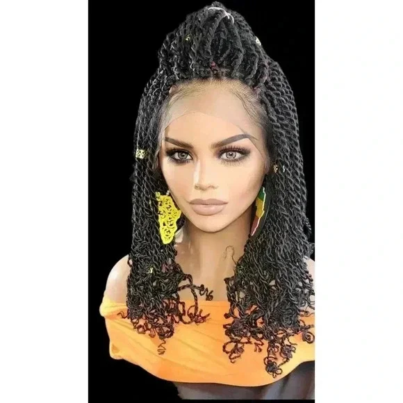 Handmade Braided braided wig Jet Black Kinky twists wig 360 Lace Closure. NWT - Picture 15 of 15